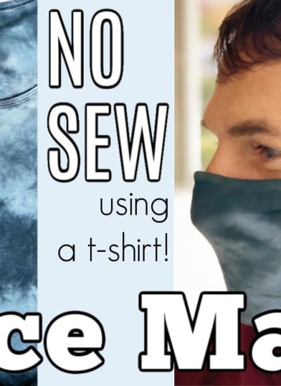 man wearing blue face mask, blue t-shirt, and text overlay