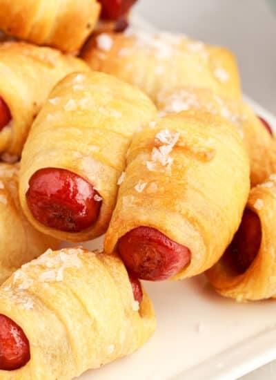 Close up image of Air Fryer Pigs in a Blanket.