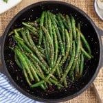 Top view of Chinese buffet green beans.