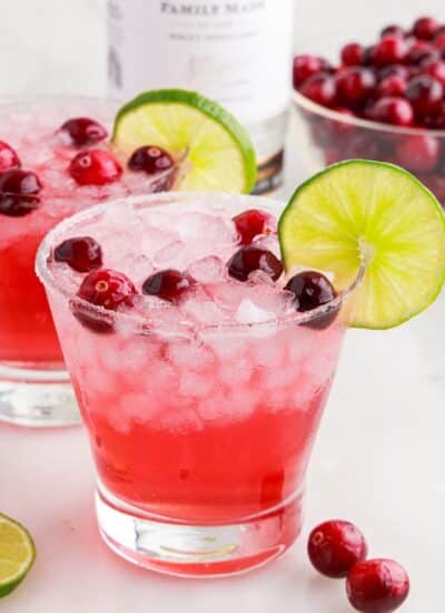 Close up of Christmas Cranberry Cocktails.