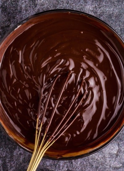 Overhead view of a bowl of Dark Chocolate Ganache.