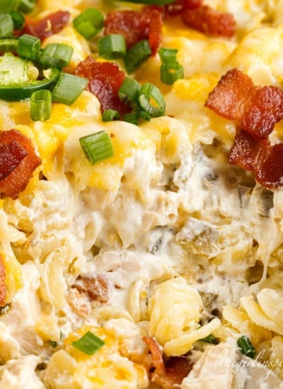 Jalapeno Popper Chicken Casserole with a serving taken out.