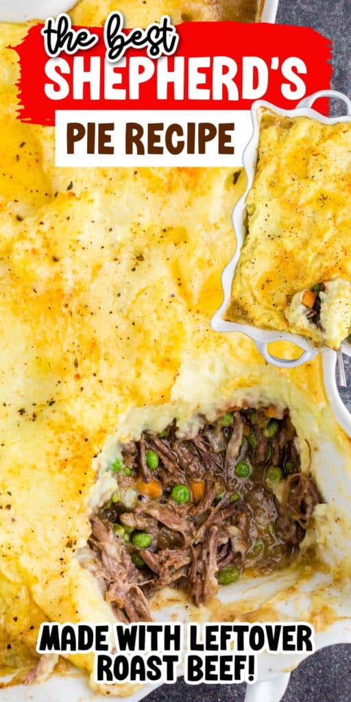 Pin collage for shepherd's pie with leftover roast beef.