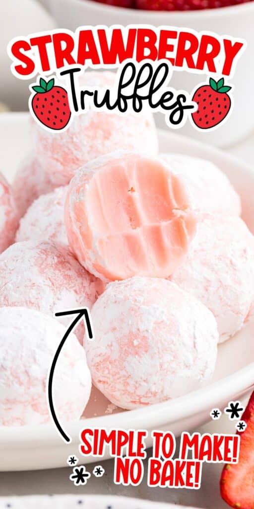 A stack of Strawberry Truffles with one on top with a bite out of it.