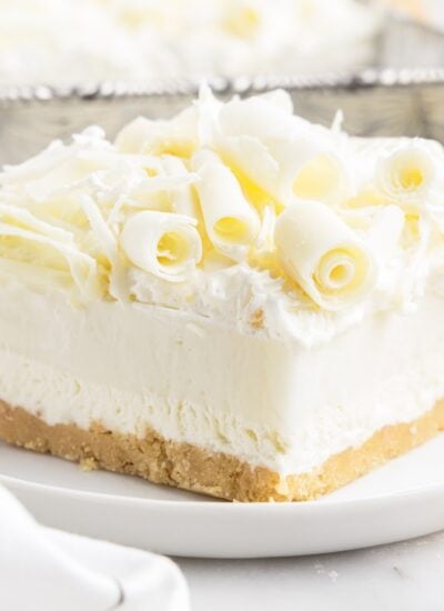 Slice of White Chocolate Lasagna on a plate.